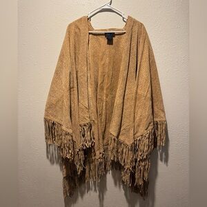100% Genuine Leather Tan Tasseled Shawl